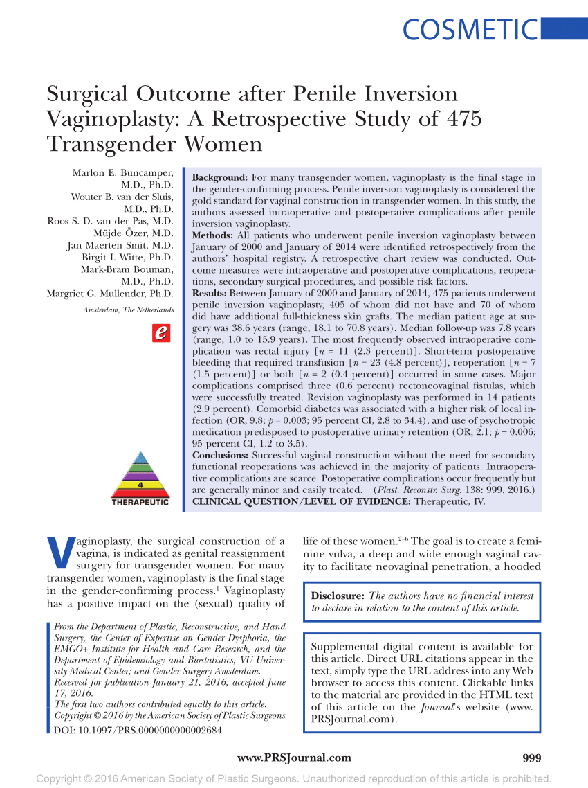 PDF) Surgical Outcome after Penile Inversion Vaginoplasty A Retrospective Study of 475 Transgender Women picture