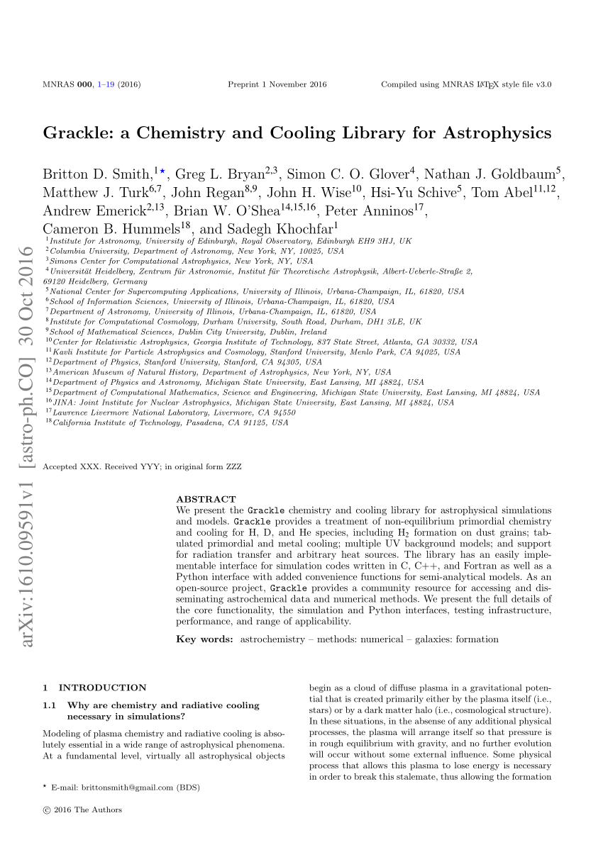 Pdf Grackle A Chemistry And Cooling Library For Astrophysics