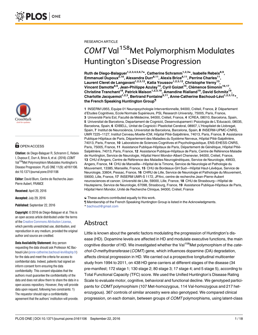 Pdf Comt Valmet Polymorphism Modulates Huntington S Disease Progression