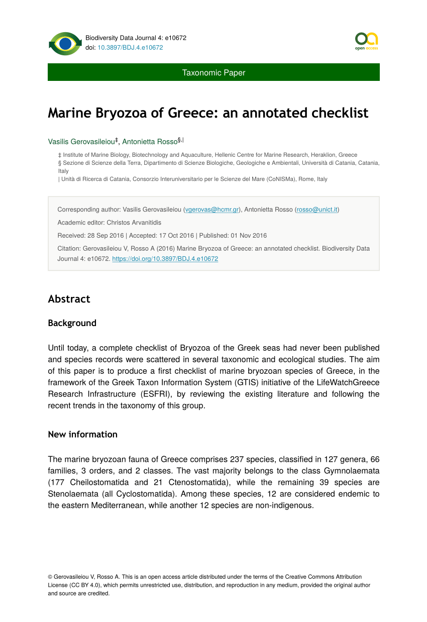 PDF) Marine Bryozoa of Greece: An annotated checklist