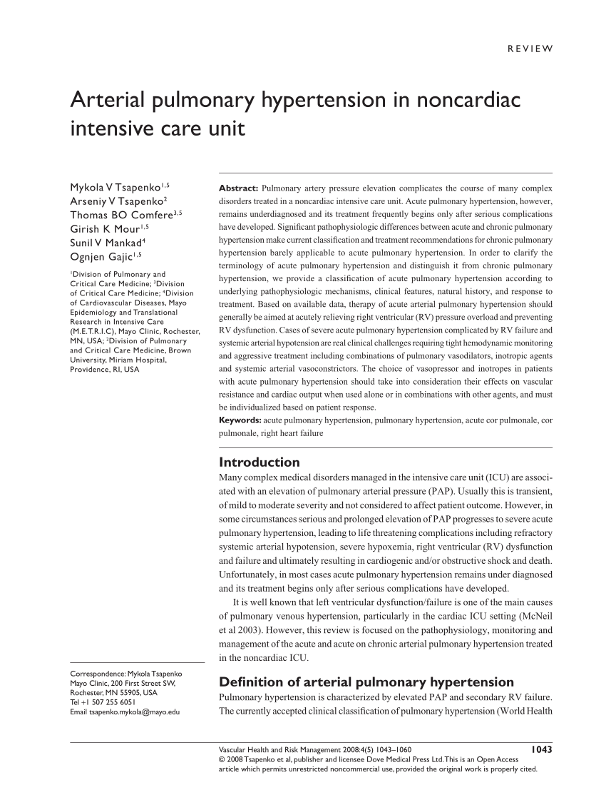 Pdf Arterial Pulmonary Hypertension In Noncardiac Intensive Care Unit