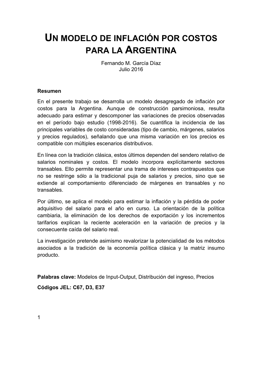 PDF) UN MODELO DE INFLACIÓN POR COSTOS PARA LA ARGENTINA