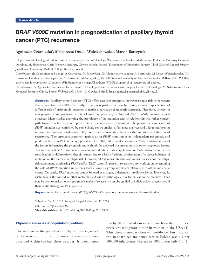 PDF) BRAF V600E mutation in prognostication of papillary thyroid ...
