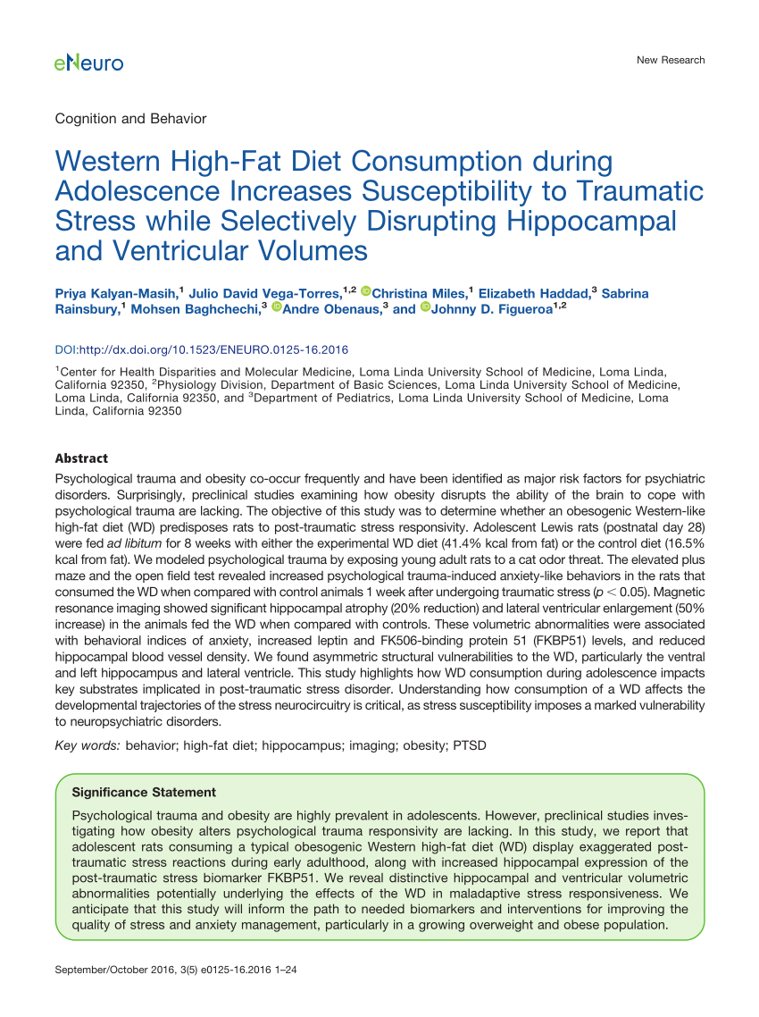 PDF) Western High-fat Diet Consumption During Adolescence ...