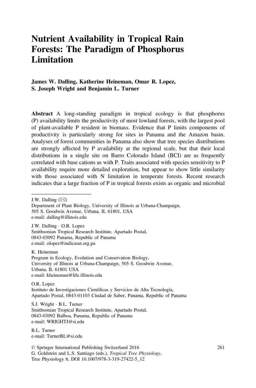 Pdf Nutrient Availability In Tropical Rain Forests The Paradigm Of Phosphorus Limitation