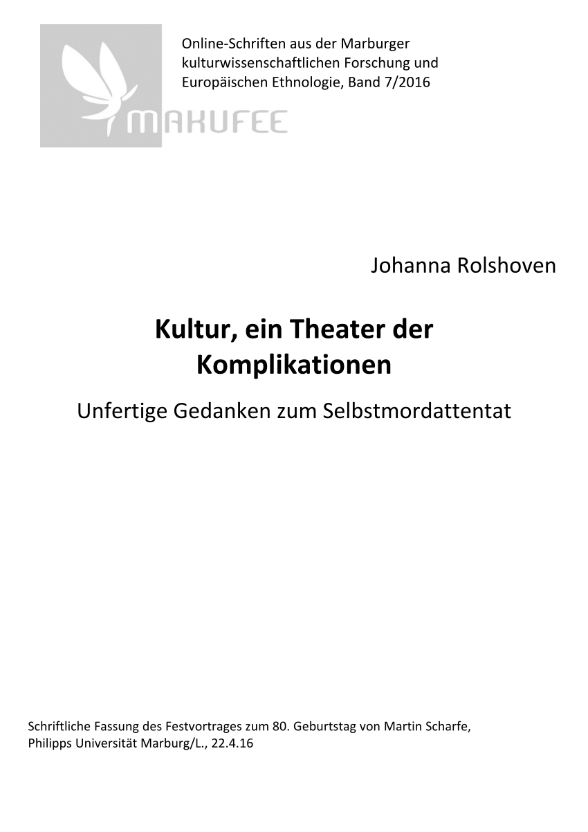 PDF Kultur ein Theater der Komplikationen Unfertige Gedanken zum Selbstmordattentat