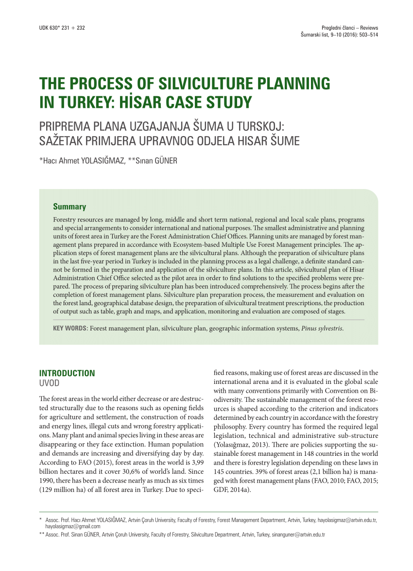 Pdf The Process Of Silviculture Planning In Turkey Hisar Case Study