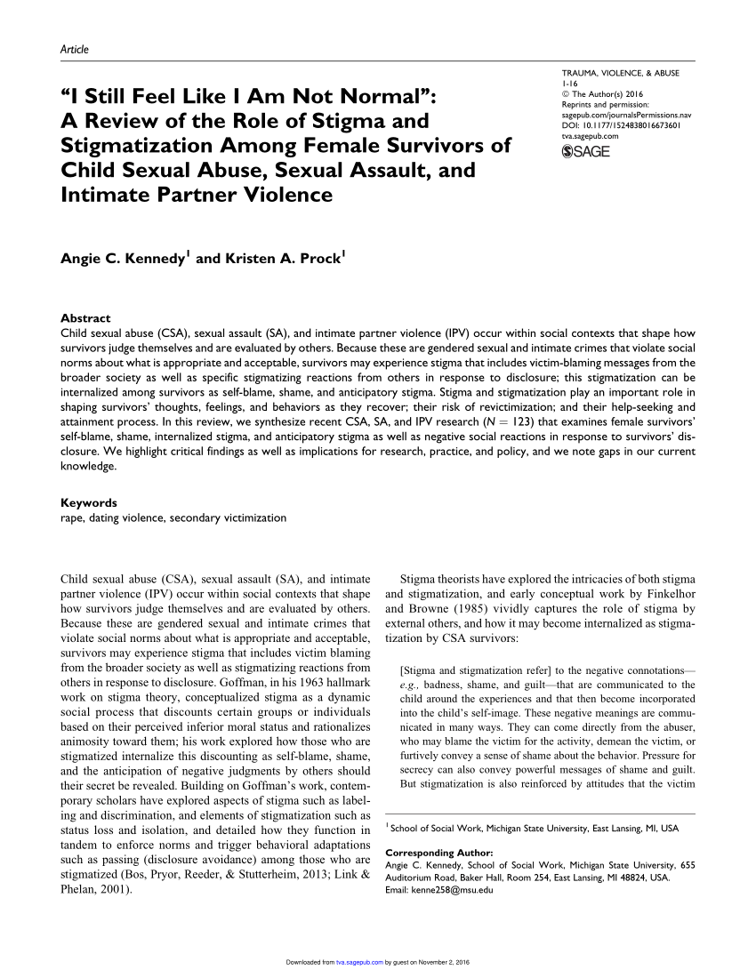 Pdf I Still Feel Like I Am Not Normal A Review Of The Role Of Stigma And Stigmatization Among Female Survivors Of Child Sexual Abuse Sexual Assault And Intimate Partner Violence