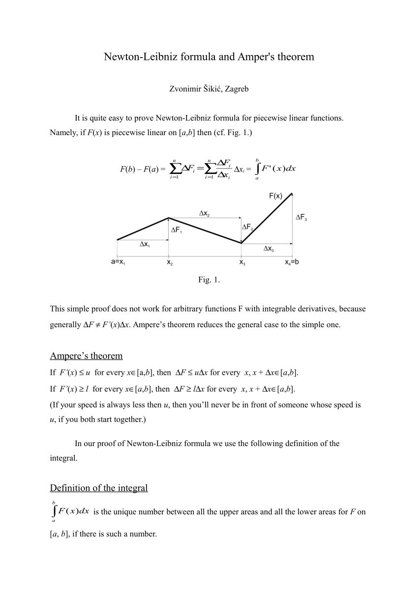 Pdf Newton Leibniz Formula And Amper S Theorem