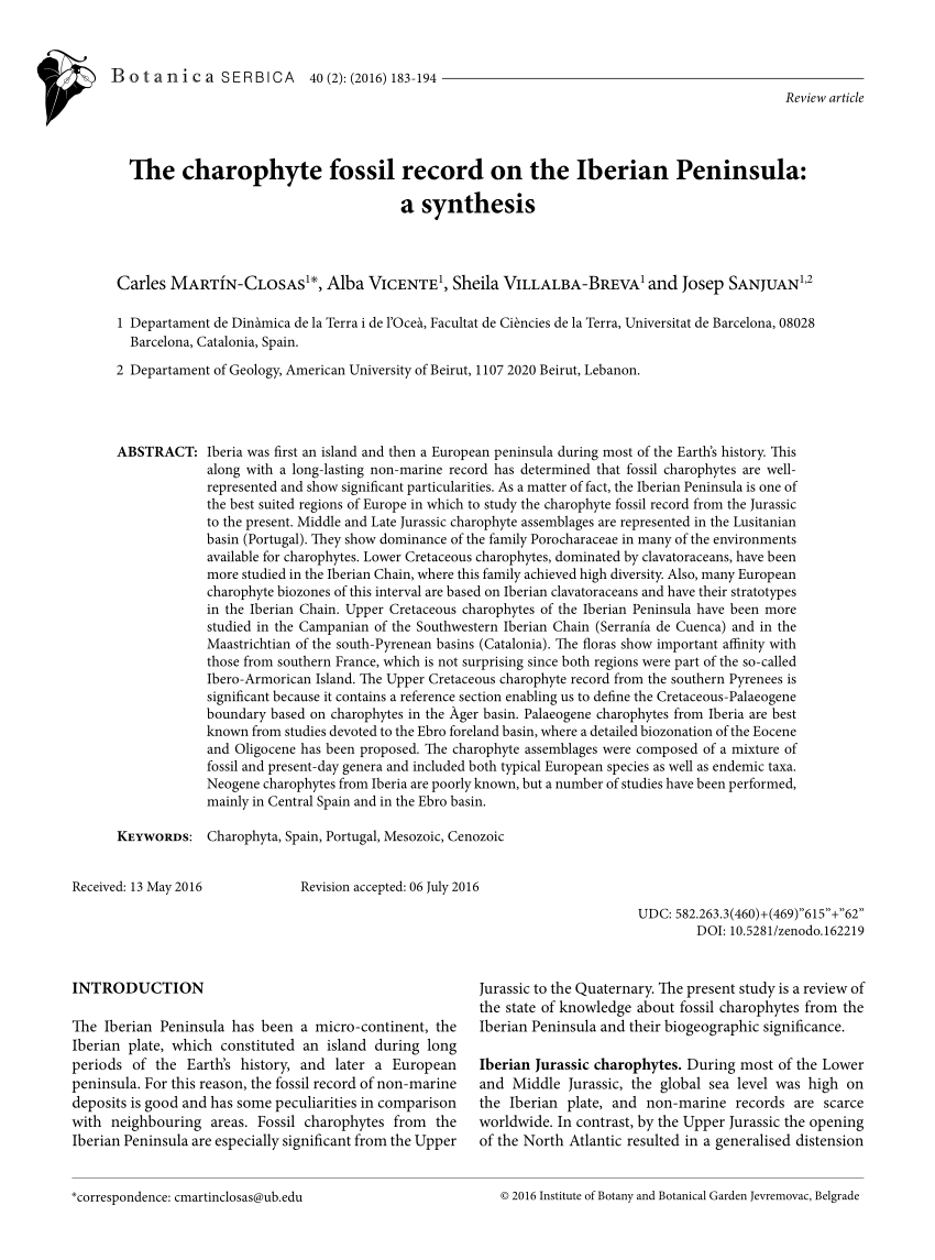 Pdf The Charophyte Fossil Record On The Iberian Peninsula A Synthesis