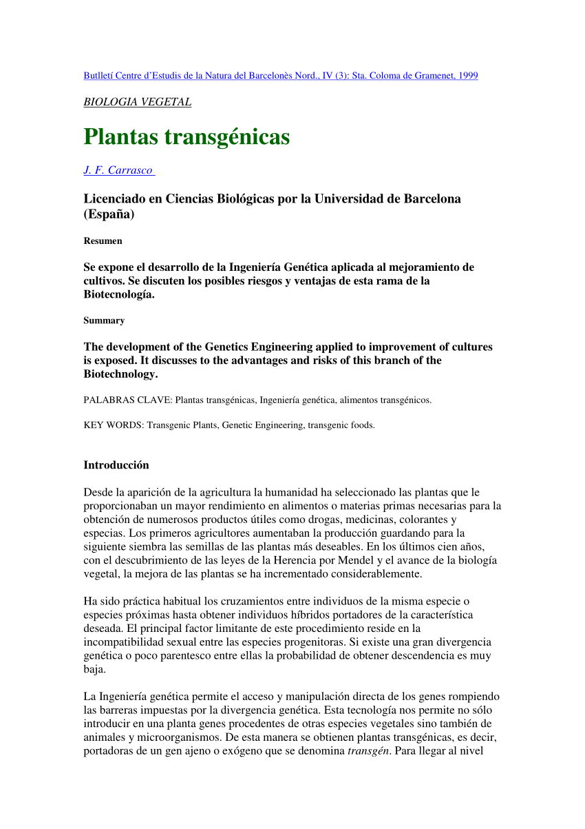 Pdf Plantas Transgenicas