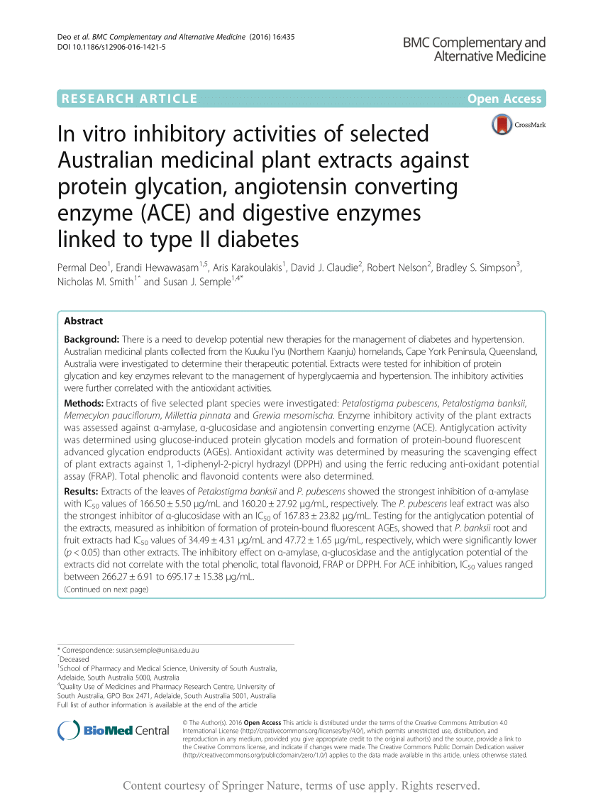 Kamp Hummingbird desillusion PDF) In vitro inhibitory activities of selected Australian medicinal plant  extracts against protein glycation, angiotensin converting enzyme (ACE) and  digestive enzymes linked to type II diabetes