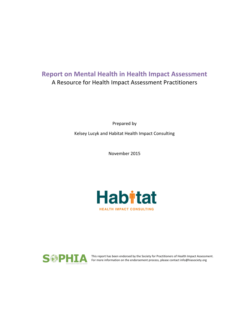 Pdf Report On Mental Health In Health Impact Assessment