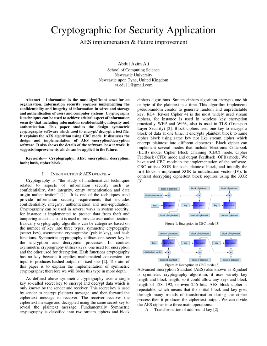 PDF Cryptographic For Security Application AES Implemenation Future Improvement