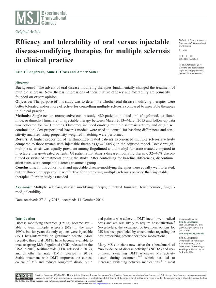 (PDF) Efficacy and tolerability of oral versus injectable disease ...