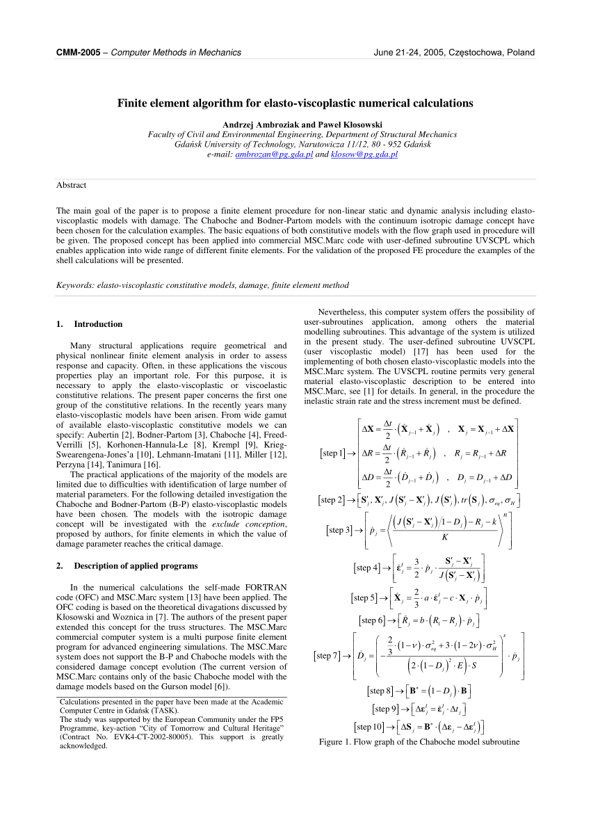 Pdf Finite Element Algorithm For Elasto Viscoplastic Numerical Calculations