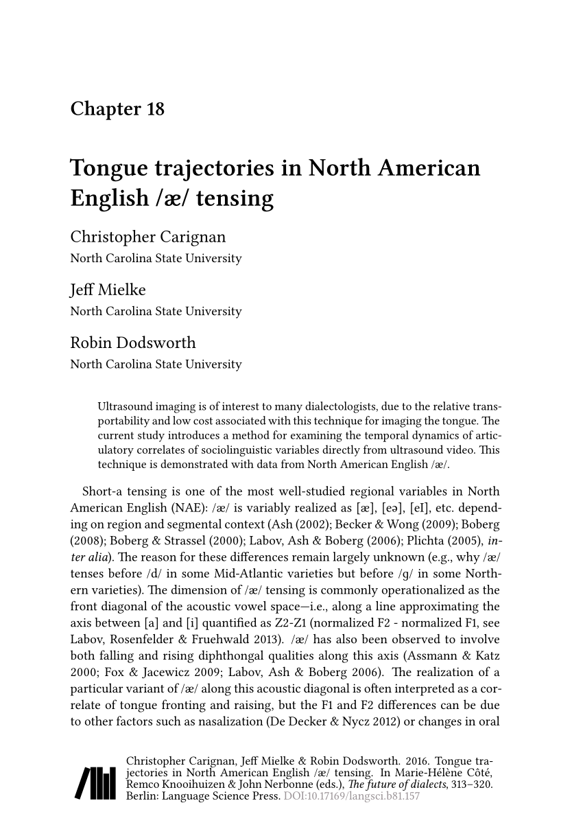 Pdf Tongue Trajectories In North American English Ae Tensing