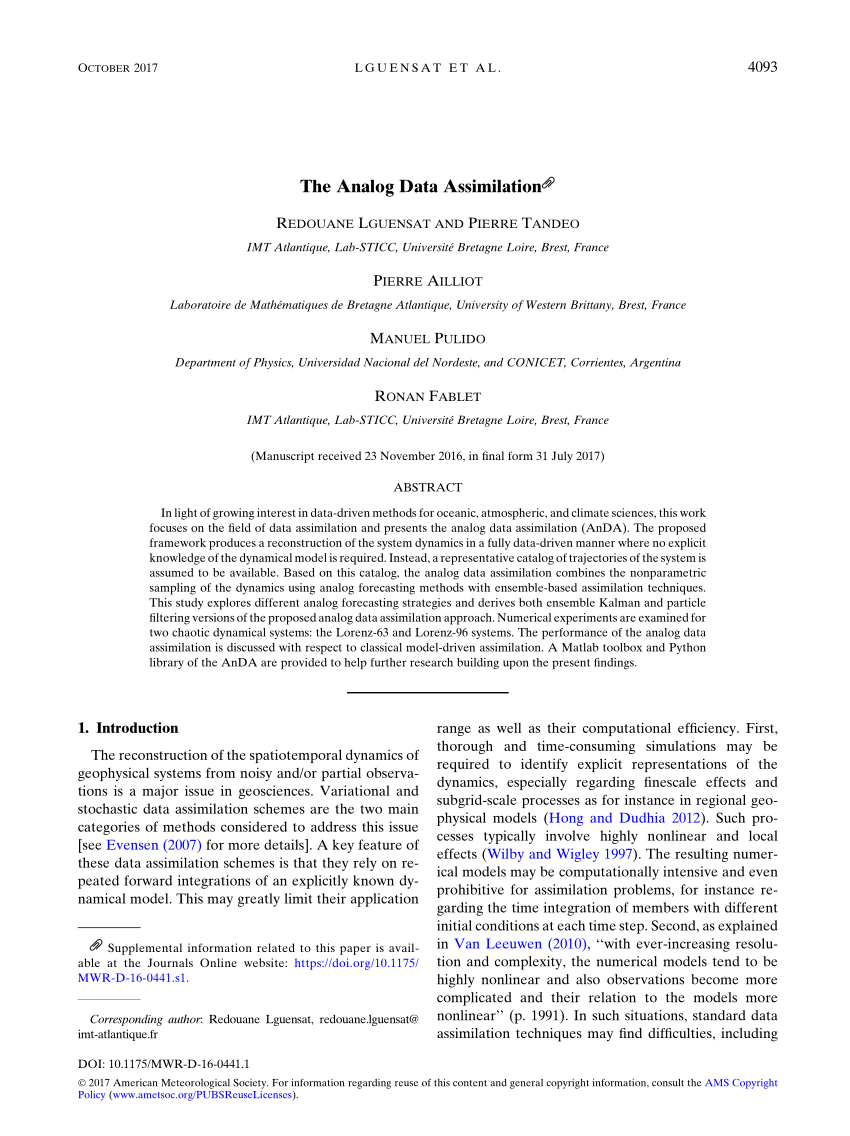 pdf the analog data assimilation