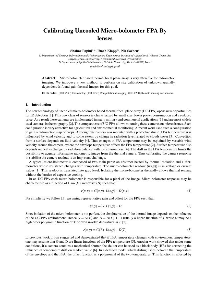 Pdf Calibrating Uncooled Micro Bolometer Fpa By Lenses