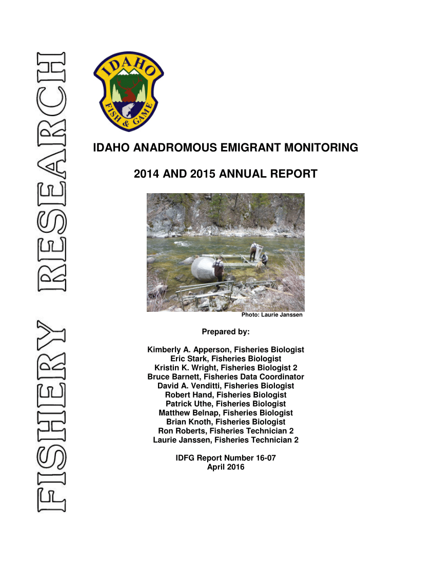 PDF) Idaho Anadromous Emigrant Monitoring, 2014 and 2015 Annual Report
