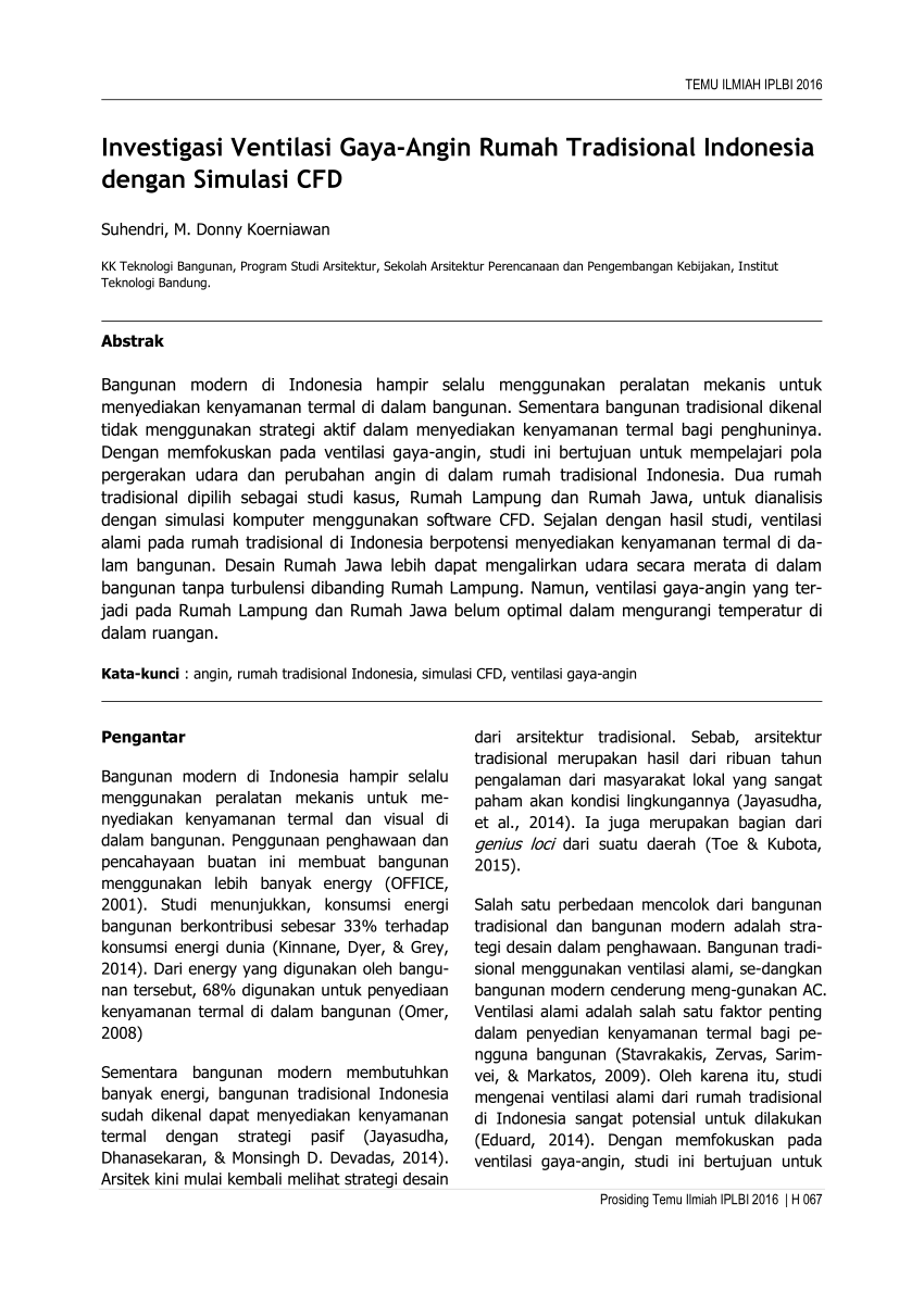 Pdf Investigasi Ventilasi Gaya Angin Rumah Tradisional Indonesia