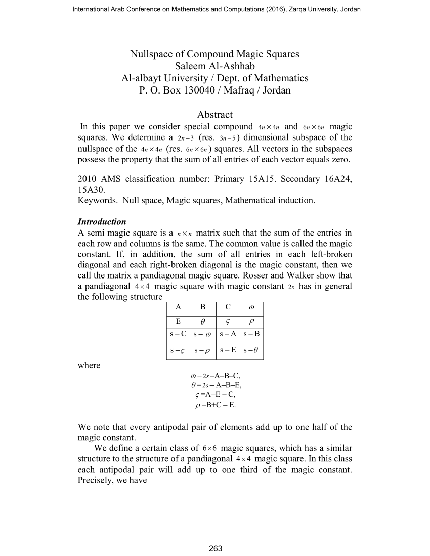 (PDF) Nullspace of Compound Magic Squares