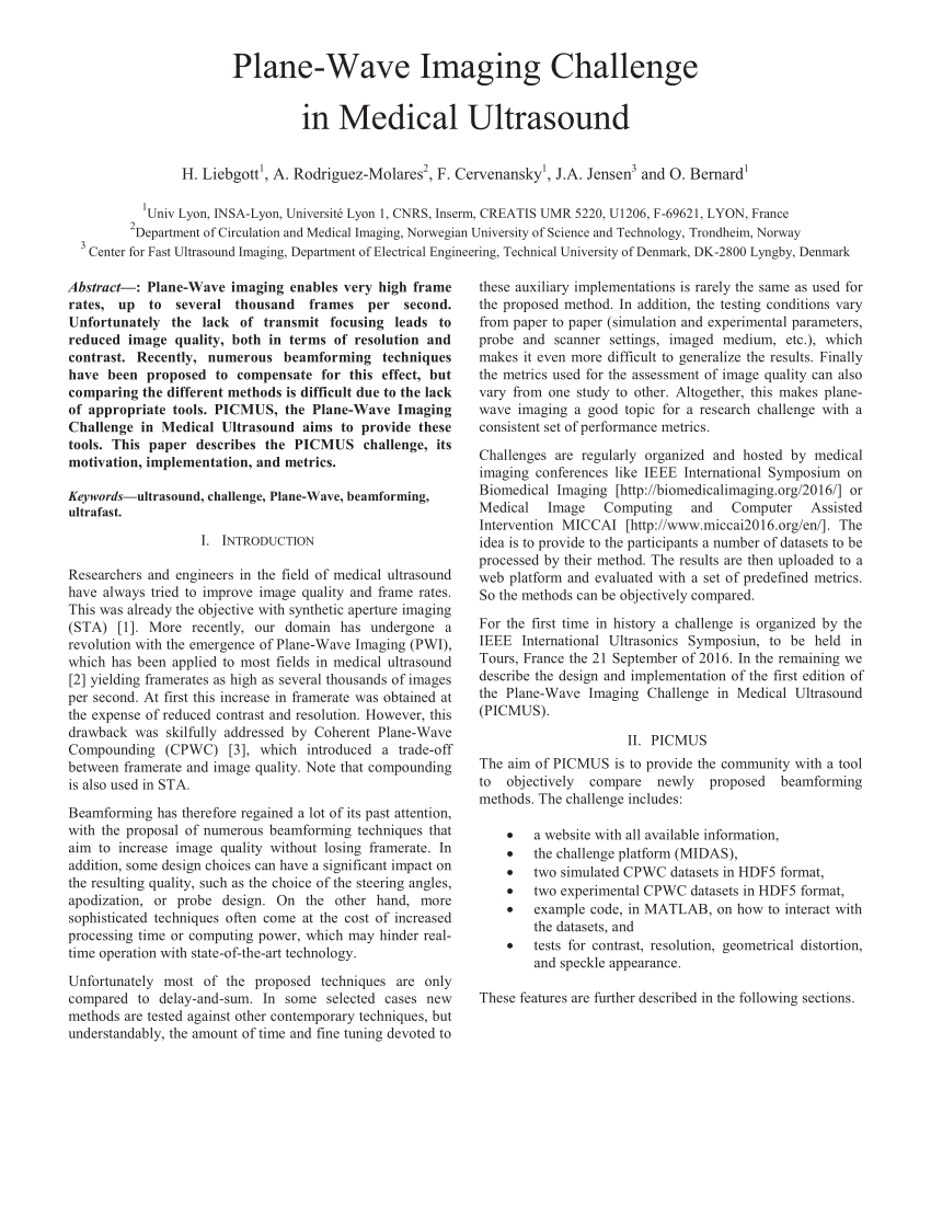 Pdf Plane Wave Imaging Challenge In Medical Ultrasound