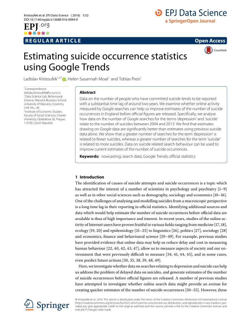 Pdf Estimating Suicide Occurrence Statistics Using Google Trends