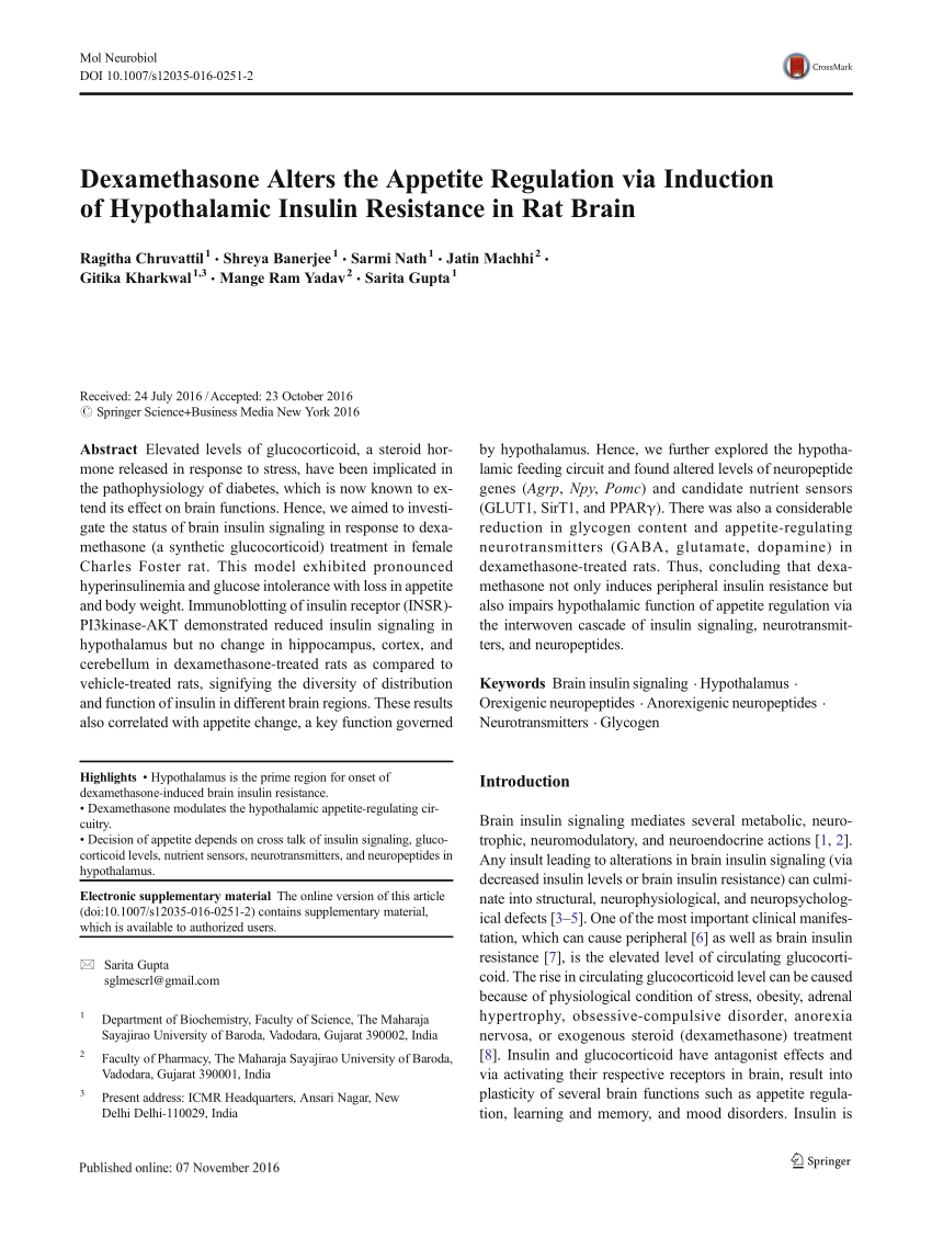PDF) Dexamethasone Alters the Appetite Regulation via Induction of 
