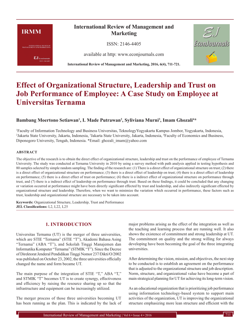 density Mortal input PDF) Effect of Organizational Structure, Leadership and Trust on Job  Performance of Employee:A Case Study on Employee at Universitas Ternama