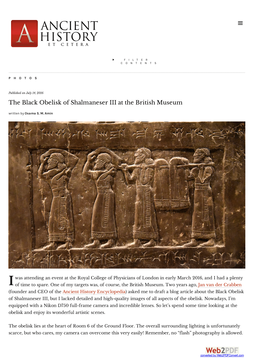 PDF) The Black Obelisk of Shalmaneser III at the British Museum