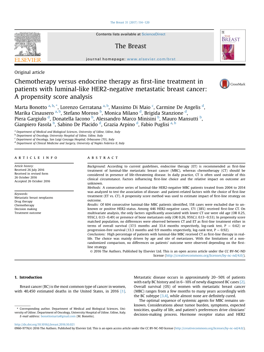 Pdf Chemotherapy Versus Endocrine Therapy As First Line Treatment In Patients With Luminal