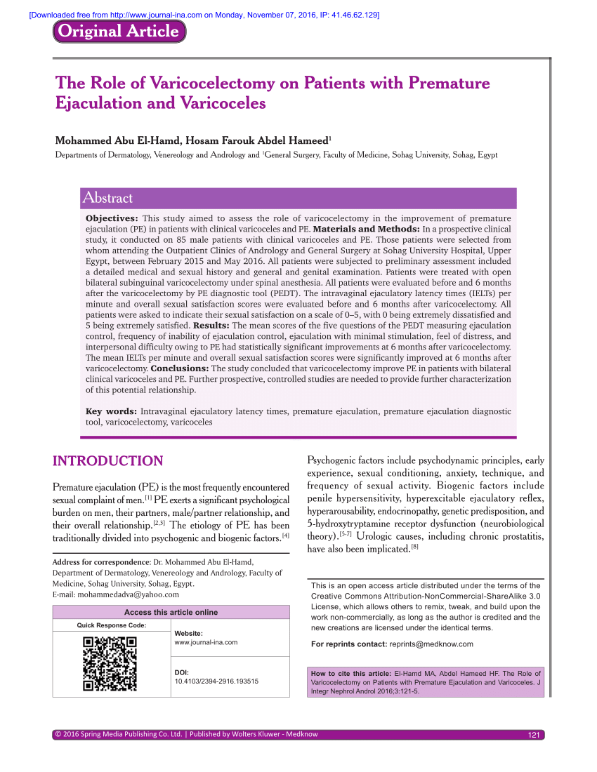 PDF The Role of Varicocelectomy on Patients with Premature