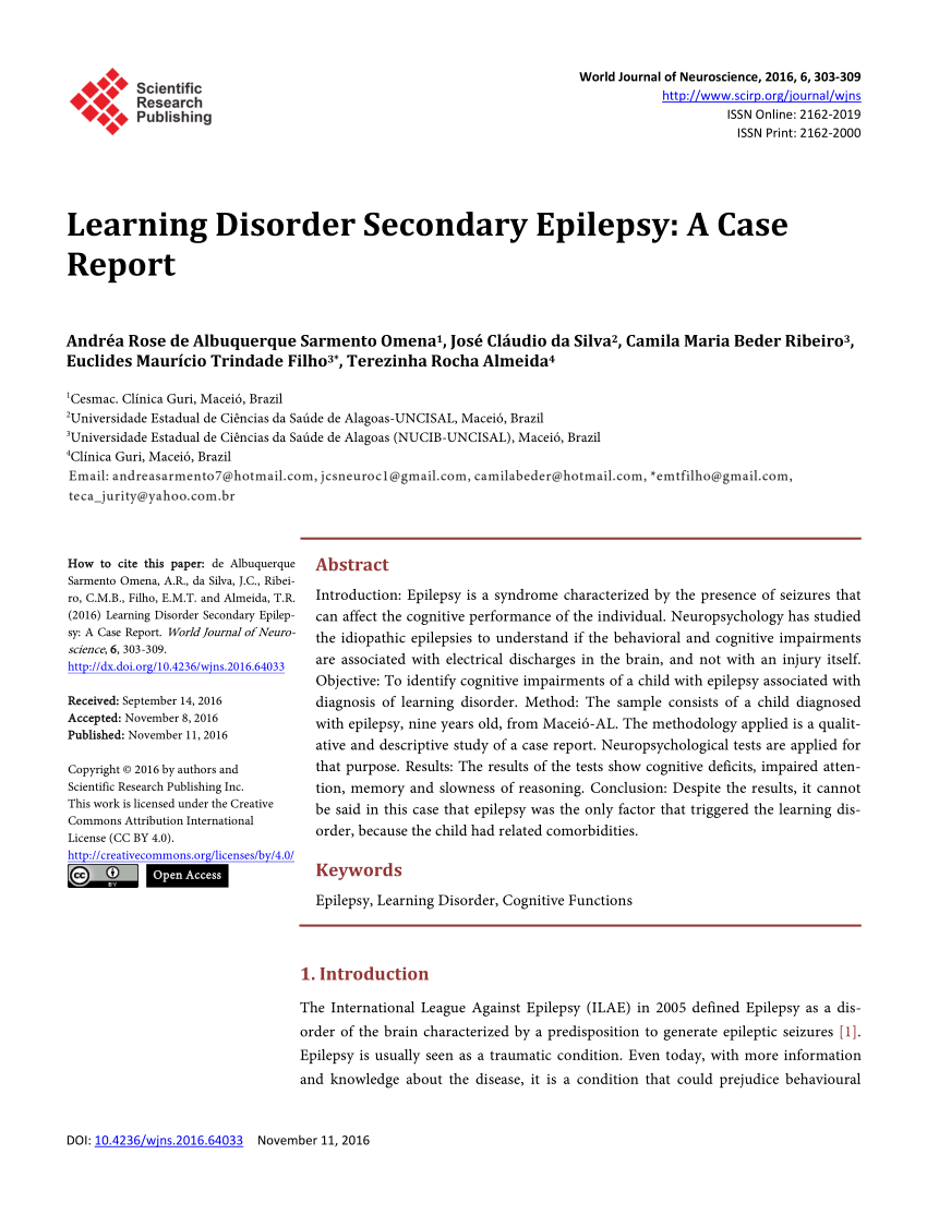 epilepsy research paper samples