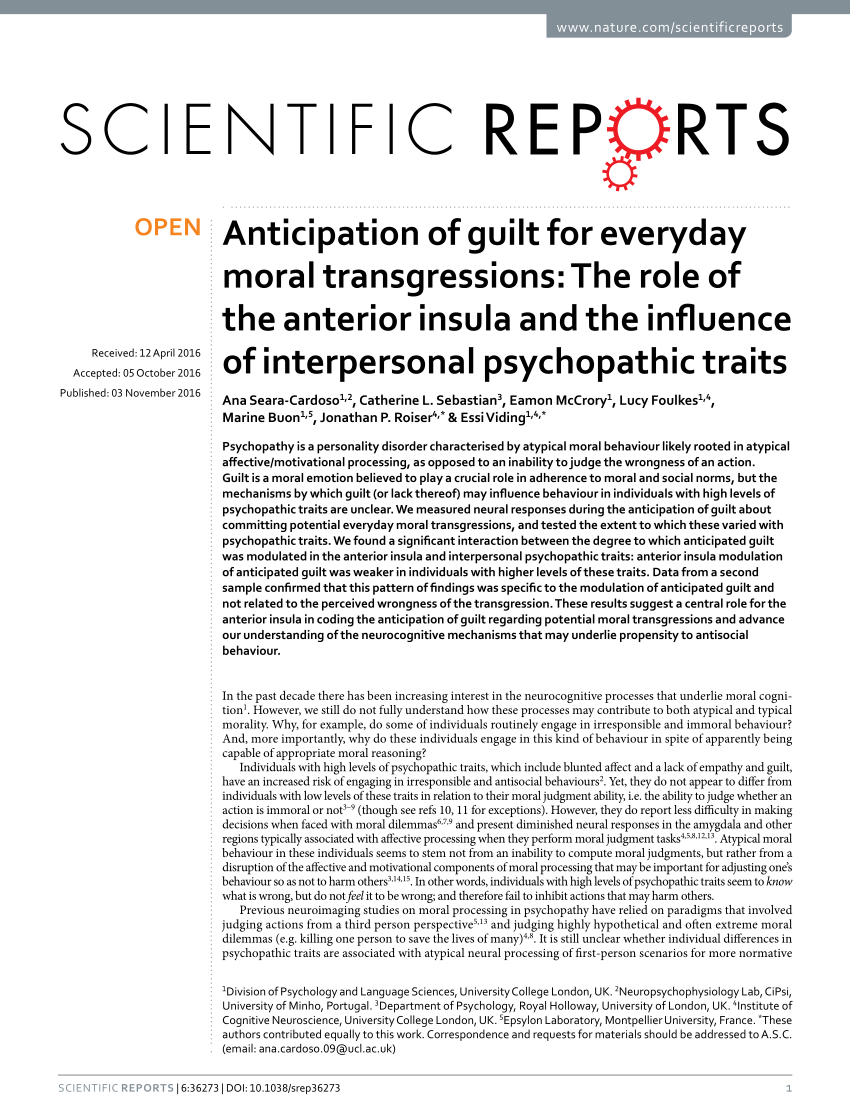 (PDF) Anticipation of guilt for everyday moral transgressions: The role