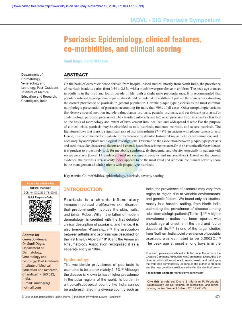 Pdf Psoriasis Epidemiology Clinical Features Co Morbidities And Clinical Scoring 