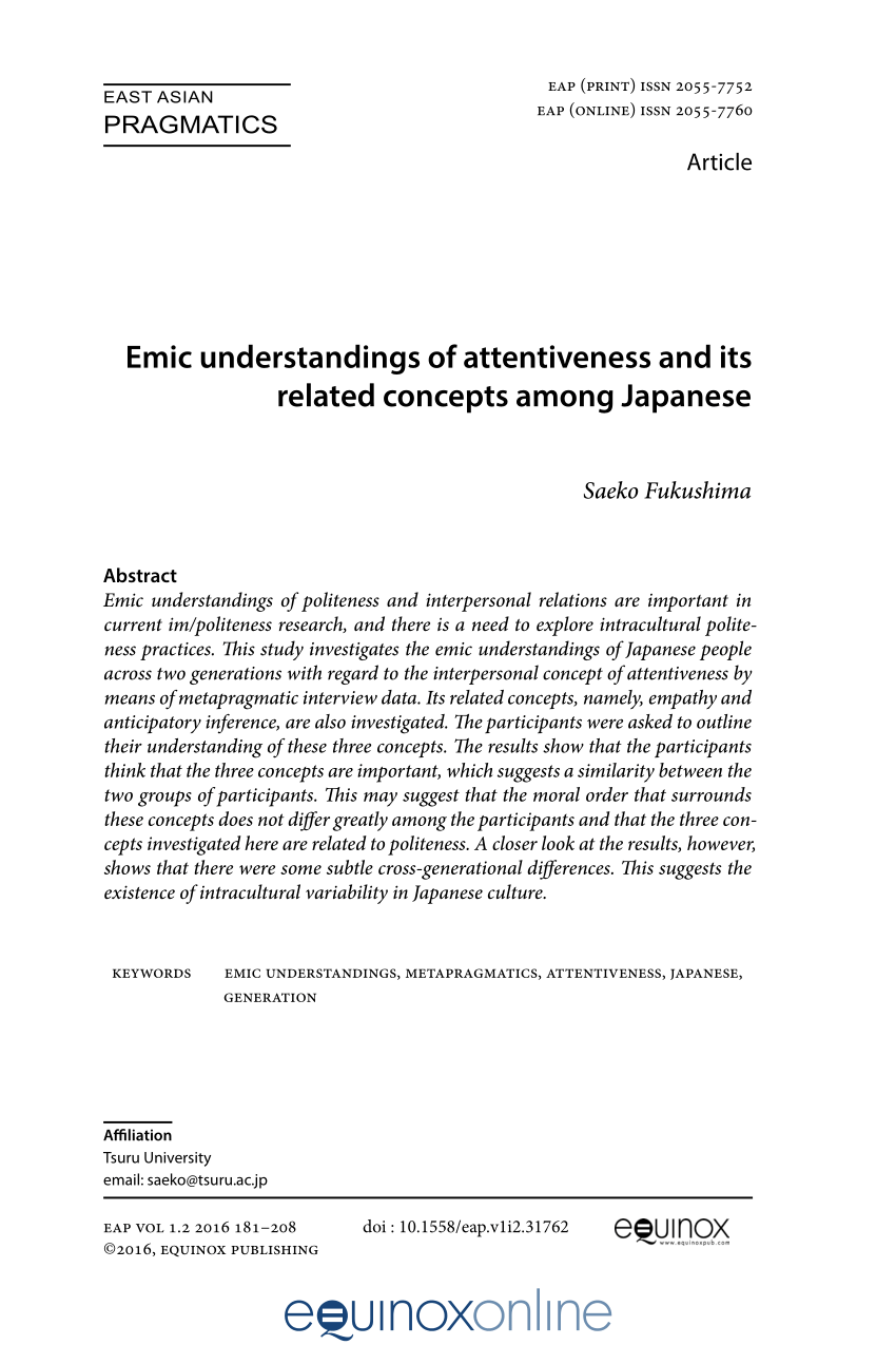 Pdf Emic Understandings Of Attentiveness And Its Related Concepts Among Japanese