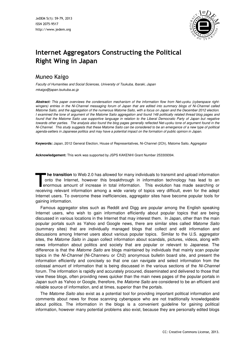 Pdf Internet Aggregators Constructing The Political Right Wing In Japan