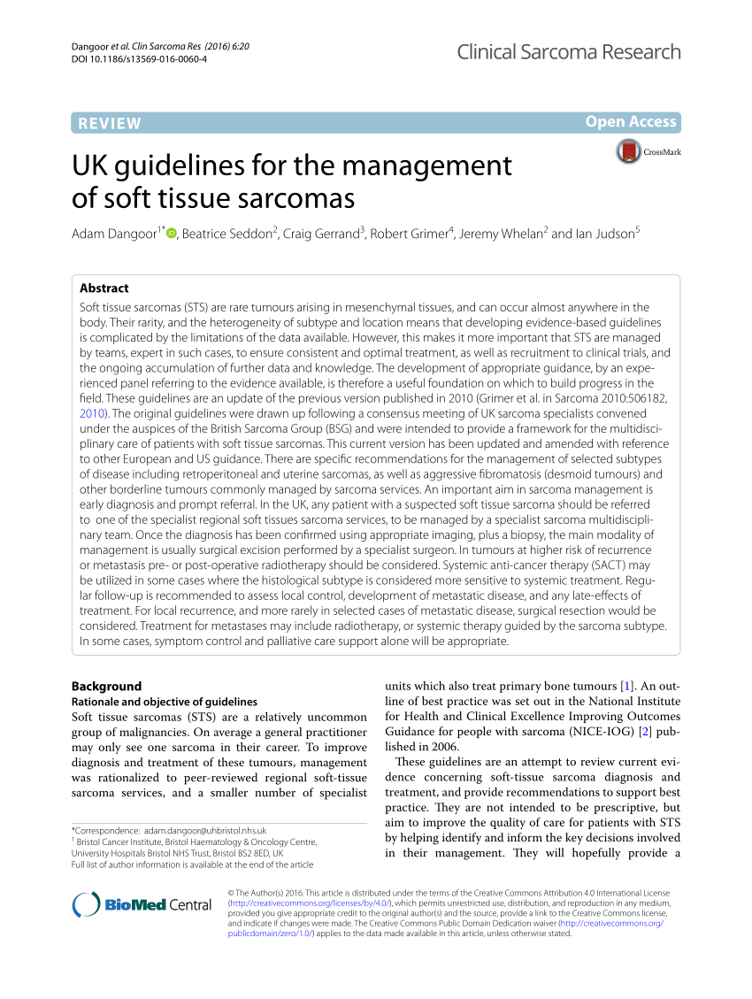 Pdf Uk Guidelines For The Management Of Soft Tissue Sarcomas