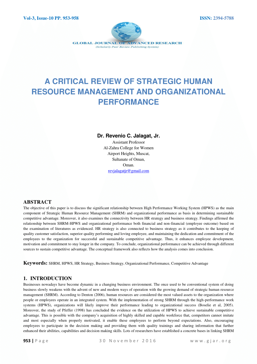 (PDF) A Critical Review of Strategic Human Resource Management and Organizational Performance.
