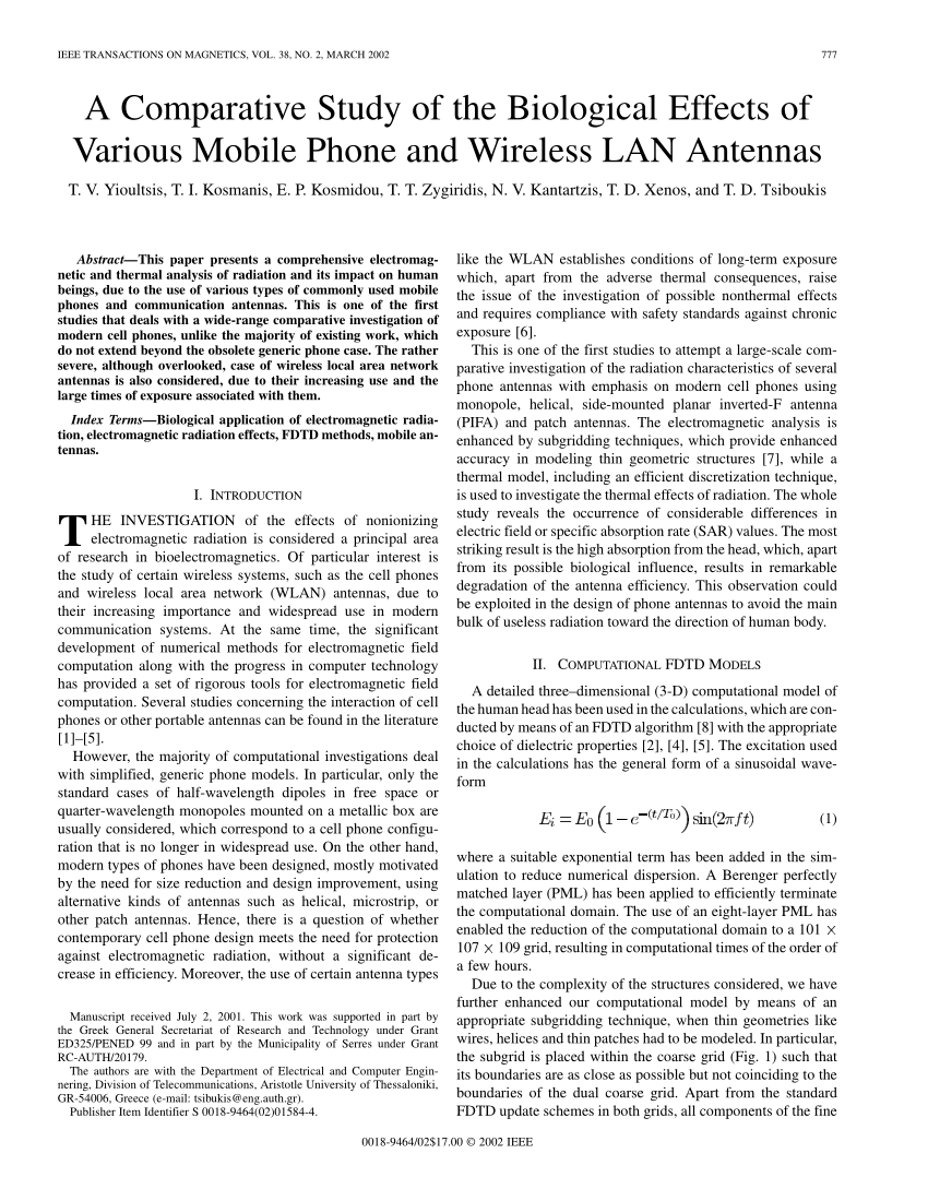 Pdf A Comparative Study Of The Biological Effects Of Various Mobile Phone And Wireless Lan Antennas