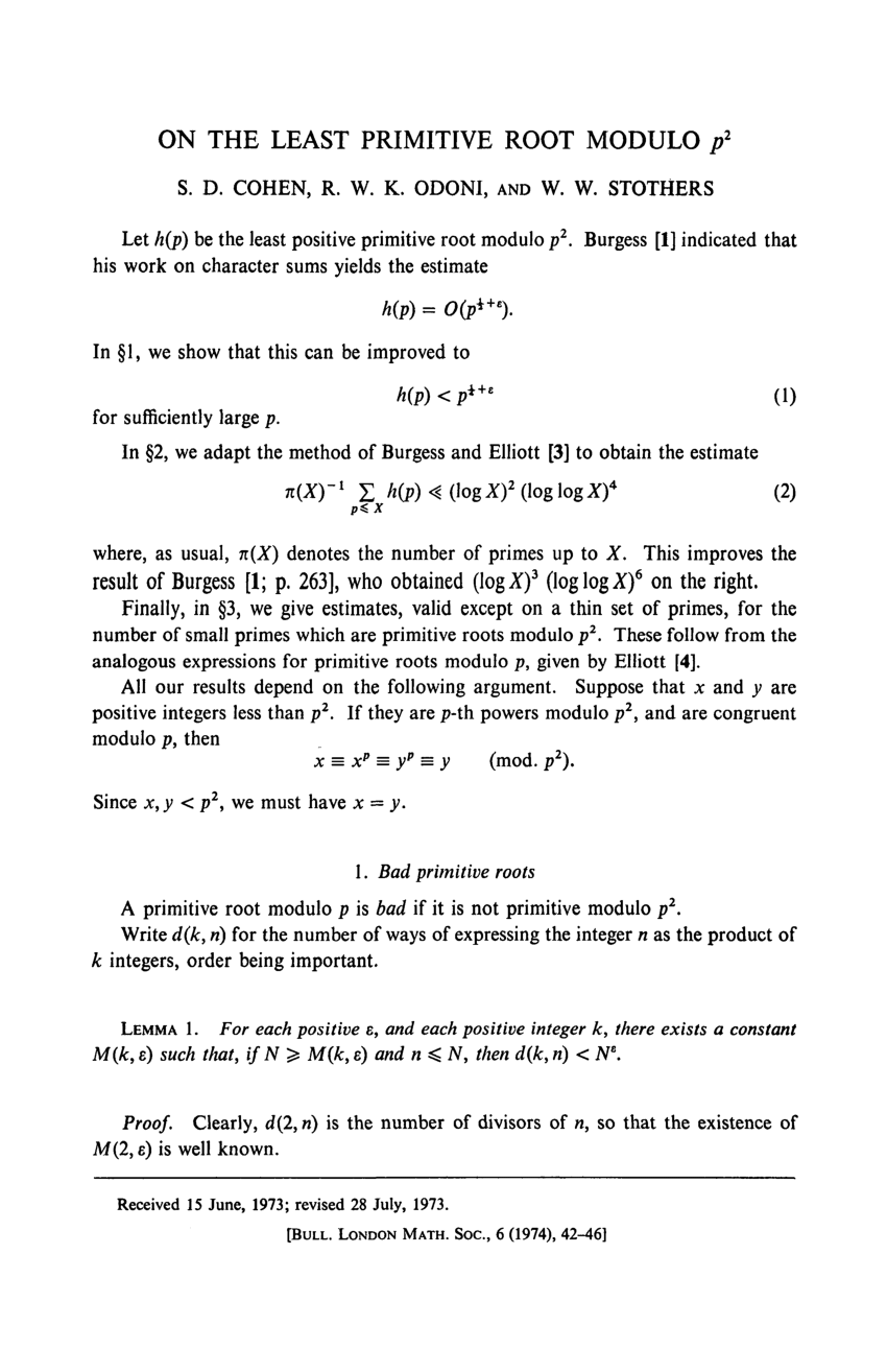 Pdf On The Least Primitive Root Modulo P2