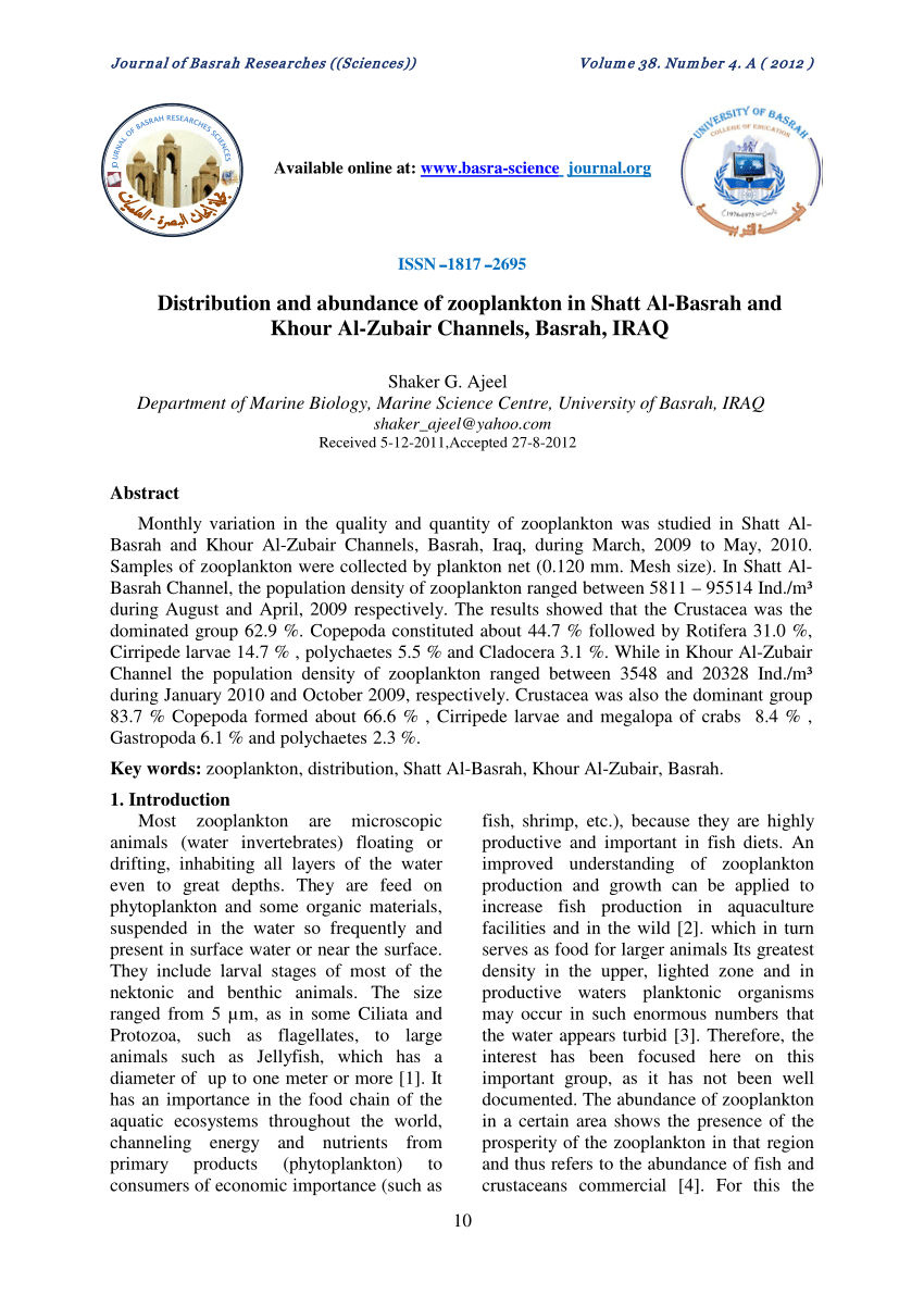 Numbers of zooplankton taxa in Tigris River and Tharthar-Tigris