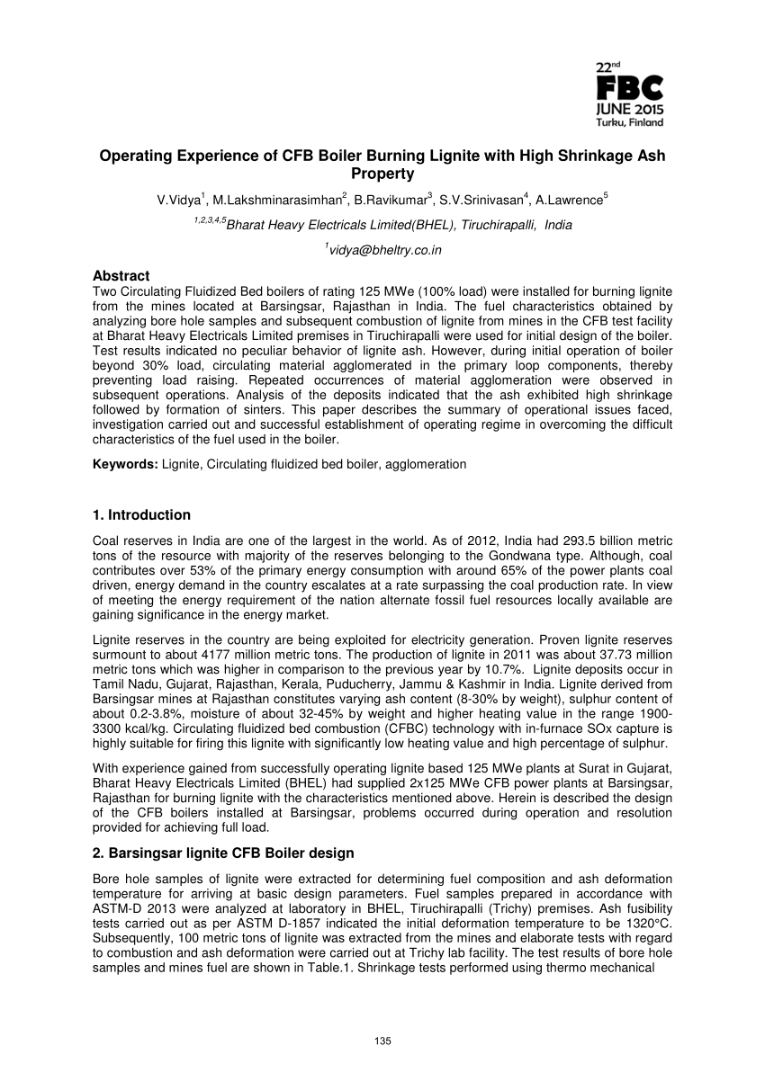 Pdf Operating Experience Of Cfb Boiler Burning Lignite With High Shrinkage Ash Property