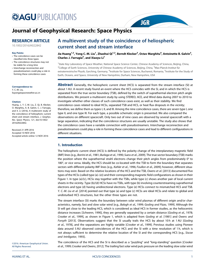 Pdf A Multi Event Study Of The Coincidence Of Heliospheric Current Sheet And Stream Interface Hcs Si Coincidences