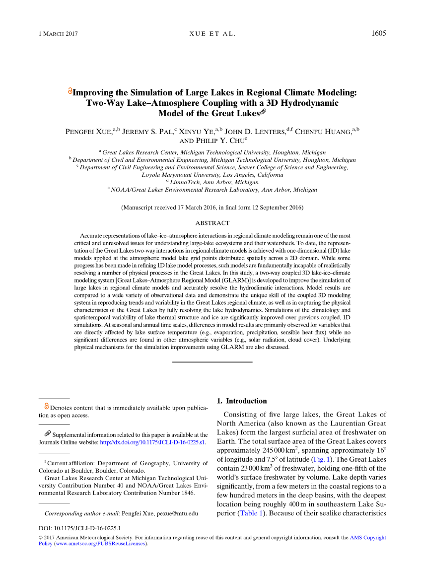 Pdf Improving The Simulation Of Large Lakes In Regional Climate Modeling Two Way Lake Atmosphere Coupling With A 3d Hydrodynamic Model Of The Great Lakes