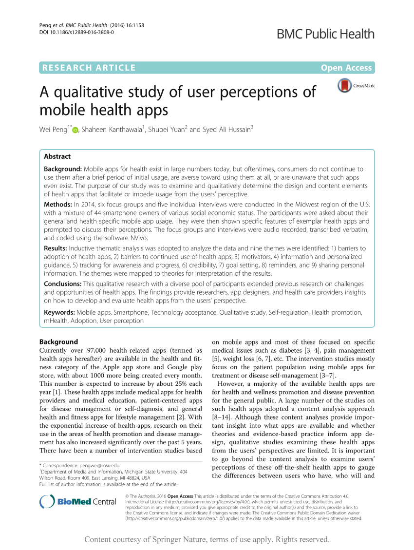 Pdf A Qualitative Study Of User Perceptions Of Mobile Health Apps