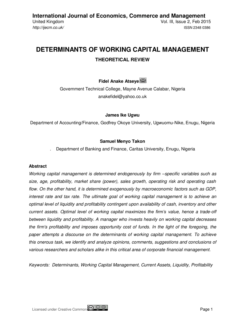 research papers on working capital management