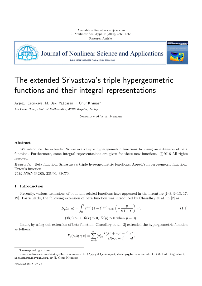 Pdf The Extended Srivastava S Triple Hypergeometric Functions And Their Integral Representations