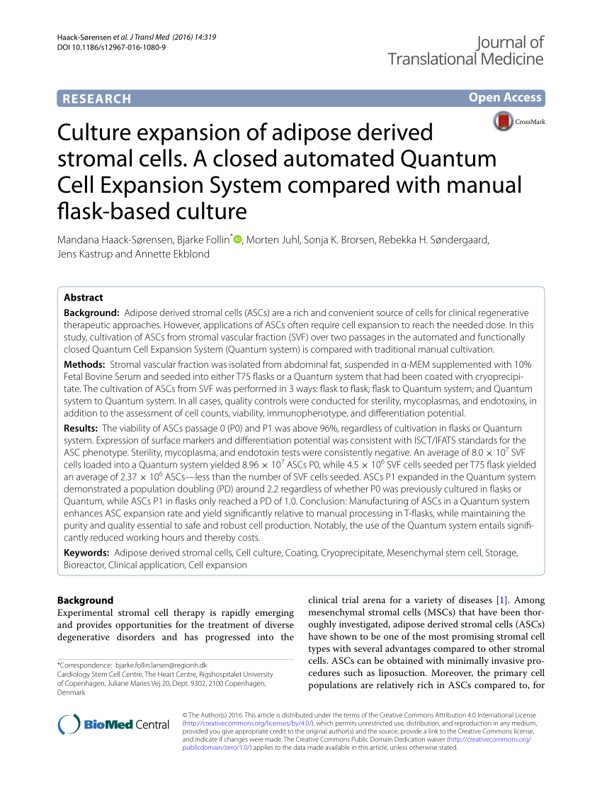 PDF) Culture expansion of adipose derived stromal cells. A closed 